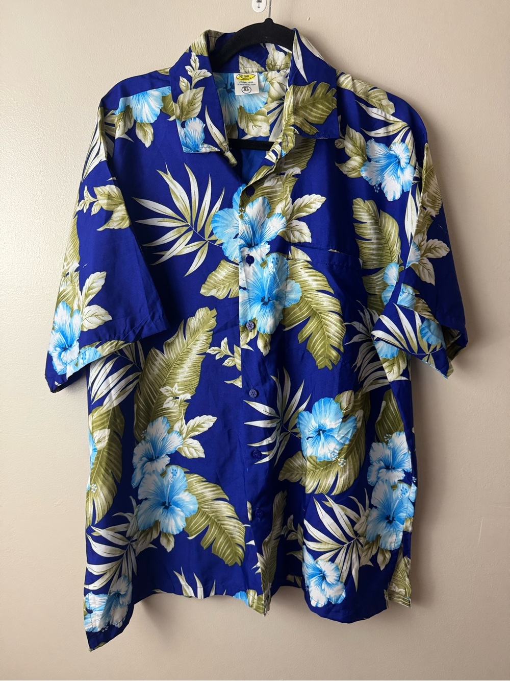 Vintage 1996 Rima Men's Blue Tropical Floral Hawaiian Shirt XL